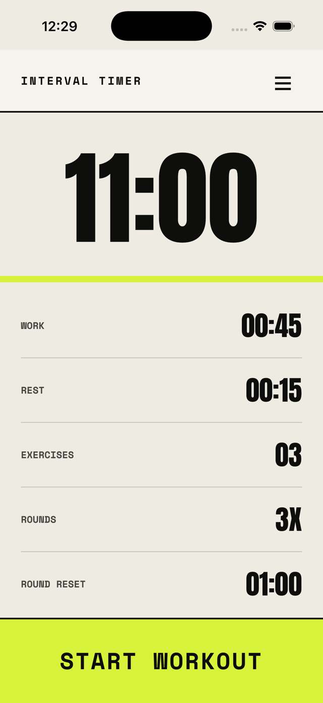TimerPro app showing an interval timer workout