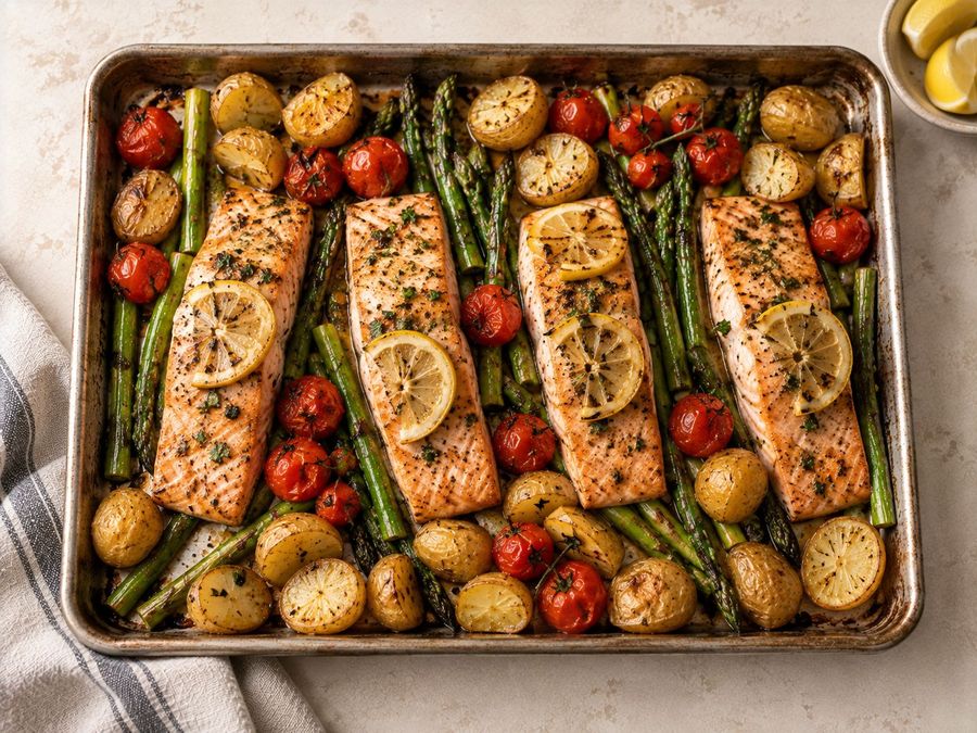 Salmon, potatoes & greens